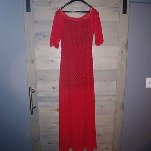 Long Polka-Dot Red Dress